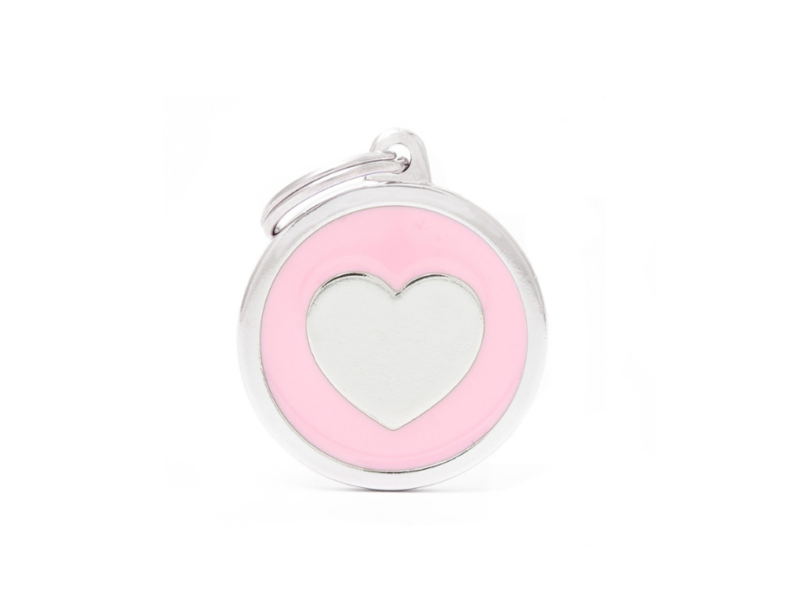 MEDAGLIETTA CERCHIO ROSA CON CUORE GRANDE CLASSIC