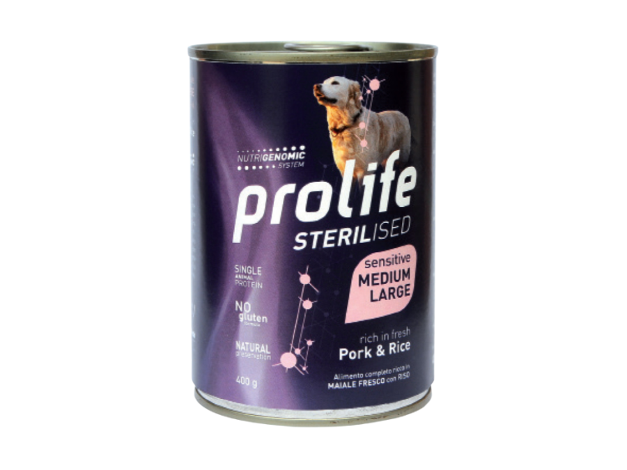 PROLIFE DOG STERILISED PORK & RICE M/L 400GR.