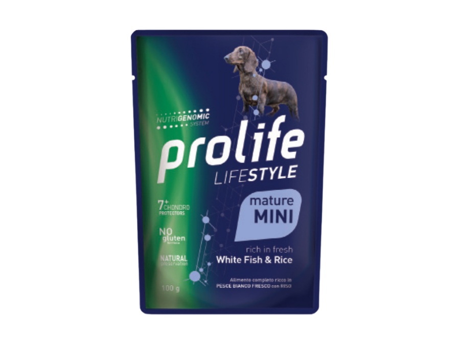 PROLIFE DOG- MATURE MINI W.FISH & RICE- BUSTA 100GR